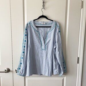 Vineyard Vines Seersucker Embroidered Savannah Popover Top